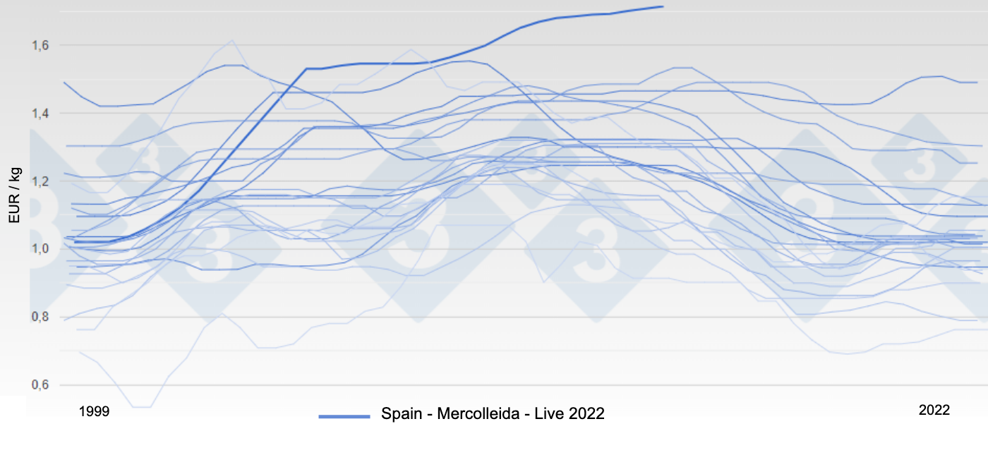 Live hog price on the Spanish Mercolleida market.